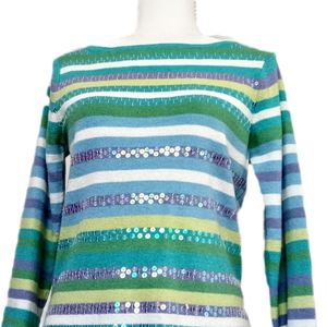 J. MARCO Aqua Sequin striped sweater – Sz XS